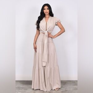 NWOT Linen Self Tie Crop Top and Pant Set in Natural